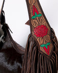 Tooled Leather Hobo Bag With Hair On Hide Western Style