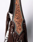 Tooled Leather Hobo Bag With Hair On Hide Western Style
