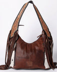 Tooled Leather Hobo Bag With Hair On Hide Western Style