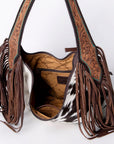Tooled Leather Hobo Bag With Hair On Hide Western Style