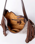 Tooled Leather Hobo Bag With Hair On Hide Western Style
