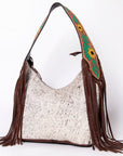 Tooled Leather Hobo Bag With Hair On Hide Western Style
