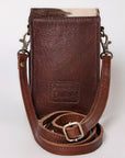 American Darling Cell Phone Holder Hand Tooled Hair-On Genuine Leather Women Bag Western Handbag Purse