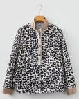 Leopard Button-Collar Contrast Patchwork Cuff Top