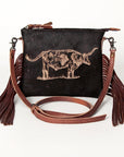 American Darling Western Small Crossbody Bag – Genuine Hair-On Cowhide Leather with Fringes, Adjustable Strap, Handcrafted in Texas