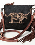 American Darling Western Small Crossbody Bag – Genuine Hair-On Cowhide Leather with Fringes, Adjustable Strap, Handcrafted in Texas
