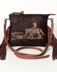 American Darling Western Small Crossbody Bag – Genuine Hair-On Cowhide Leather with Fringes, Adjustable Strap, Handcrafted in Texas