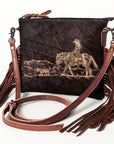American Darling Western Small Crossbody Bag – Genuine Hair-On Cowhide Leather with Fringes, Adjustable Strap, Handcrafted in Texas