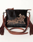 American Darling Western Small Crossbody Bag – Genuine Hair-On Cowhide Leather with Fringes, Adjustable Strap, Handcrafted in Texas