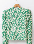 Leopard Mock Neck Puff Sleeve Top