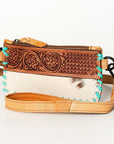 American Darling ADBGZ283A Wristlet Hand Tooled Hair-On Genuine Leather Women Bag Western Handbag Purse