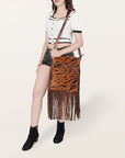 American Darling Messenger Hand Tooled Hair On Genuine Leather Western Women Bag Handbag Purse | Cute