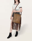 American Darling Messenger Hand Tooled Hair On Genuine Leather Western Women Bag Handbag Purse | Cute