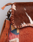 OHLAY KB465 Cross Body Upcycled Canvas Hair-On Genuine Leather women bag western handbag purse