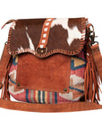 OHLAY KB465 Cross Body Upcycled Canvas Hair-On Genuine Leather women bag western handbag purse