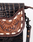 OHLAY WALLET Hand Tooled Crocodile Embossed Genuine Leather women bag western handbag purse