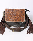 OHLAY KBK129 Cross Body Hand Tooled Hair-On Genuine Leather women bag western Handbag purse