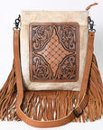 American Darling Messenger Hand Tooled Hair On Genuine Leather Western Women Bag Handbag Purse | Cute