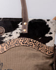 OHLAY KB512 TOTE Upcycled Canvas Embossed Hair-on Genuine Leather women bag western handbag purse