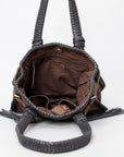 American Darling Tote Bag Western Genuine Leather Handcrafted Purse with Fringes and Turquoise Stone and Braided Handles