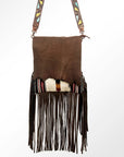 Genuine Leather Crossbody Bag With Saddle Blanket Western