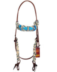 HILASON Western Wool Headstall & Breast Collar Tack Set Grey Turquoise | Leather for Horses