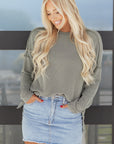Solid Corded Knit Long Sleeve Top