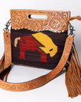 American Darling Clutch Hand Tooled Saddle Blanket Fabric Genuine Leather Western Women Bag Handbag Purse | Purses for Cute