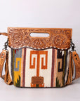 Hand Tooled Saddle Blanket Leather Western Clutch For Women