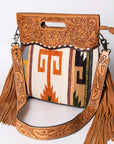 Hand Tooled Saddle Blanket Leather Western Clutch For Women