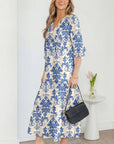 Boho 3/4 Sleeve Maxi Dress