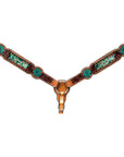 Bar H Equine Horse Genuine Leather Floral Design , Stud Breast Collar ,Headstall Brown