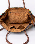 American Darling Tote Bag Western Leather Hand Tooled Floral Carved Hand Woven Saddle Blanket Genuine Leather 12x16