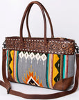 American Darling Tote Bag Western Leather Hand Tooled Floral Carved Hand Woven Saddle Blanket Genuine Leather 12x16