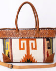 American Darling Tote Bag Western Leather Hand Tooled Floral Carved Hand Woven Saddle Blanket Genuine Leather 12x16