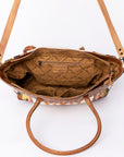 American Darling Tote Bag Western Leather Hand Tooled Floral Carved Hand Woven Saddle Blanket Genuine Leather 12x16