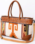 American Darling Tote Bag Western Leather Hand Tooled Floral Carved Hand Woven Saddle Blanket Genuine Leather 12x16