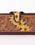 American Darling Hand-Tooled Leather Floral Wallet for Women – Genuine Full-Grain Leather Western Wallet with Sunflower Carving and Snap Closure