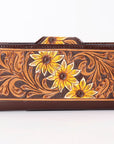American Darling Hand-Tooled Leather Floral Wallet for Women – Genuine Full-Grain Leather Western Wallet with Sunflower Carving and Snap Closure