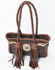 American Darling Tote Bag Western Genuine Leather Handcrafted Purse with Fringes and Turquoise Stone and Braided Handles