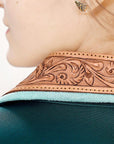 ADBZ704 Genuine leather Hand tooled hand carved Women Blazer dress jacket ladies Girl