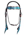 Hilason Western Horse Floral Hand Painted Genuine Leather Headstall Blue