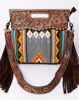 Hand Tooled Saddle Blanket Leather Western Clutch For Women
