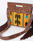 Hand Tooled Saddle Blanket Leather Western Clutch For Women