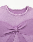 Solid Bow Patchwork Mineral Wash Sweatshirt