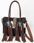 Hair-On Cowhide Western Leather Tote With Fringe
