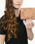 American Darling Hand-Tooled Leather Wallet purse, Genuine Leather Floral Carved Card Holder , Compact Western Card Case