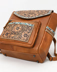 American Darling Hand-Tooled Leather Backpack, Genuine Leather Floral Carved Western Bag with Front Pocket, Everyday Travel Backpack