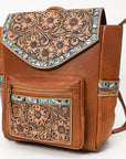American Darling Hand-Tooled Leather Backpack, Genuine Leather Floral Carved Western Bag with Front Pocket, Everyday Travel Backpack