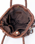 American Darling Tote Bag Western Genuine Leather Handcrafted Purse with Fringes and Turquoise Stone and Braided Handles